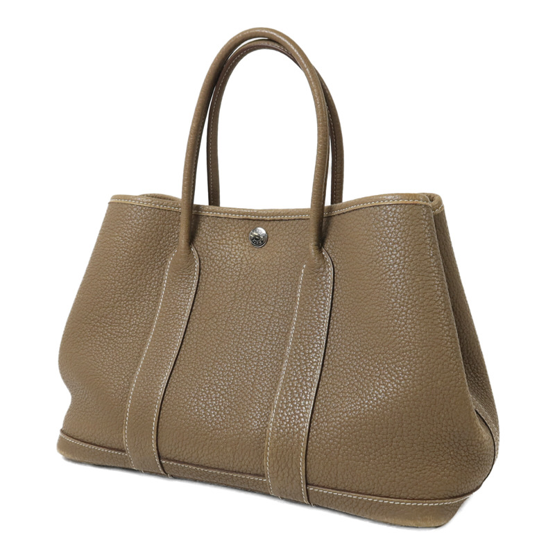 HERMES Clemence皮革Garden Party TPM銀扣手挽袋Etoupe-2