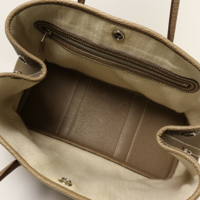 HERMES Clemence皮革Garden Party TPM銀扣手挽袋Etoupe-4