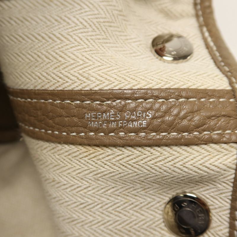 HERMES Clemence皮革Garden Party TPM銀扣手挽袋Etoupe-5