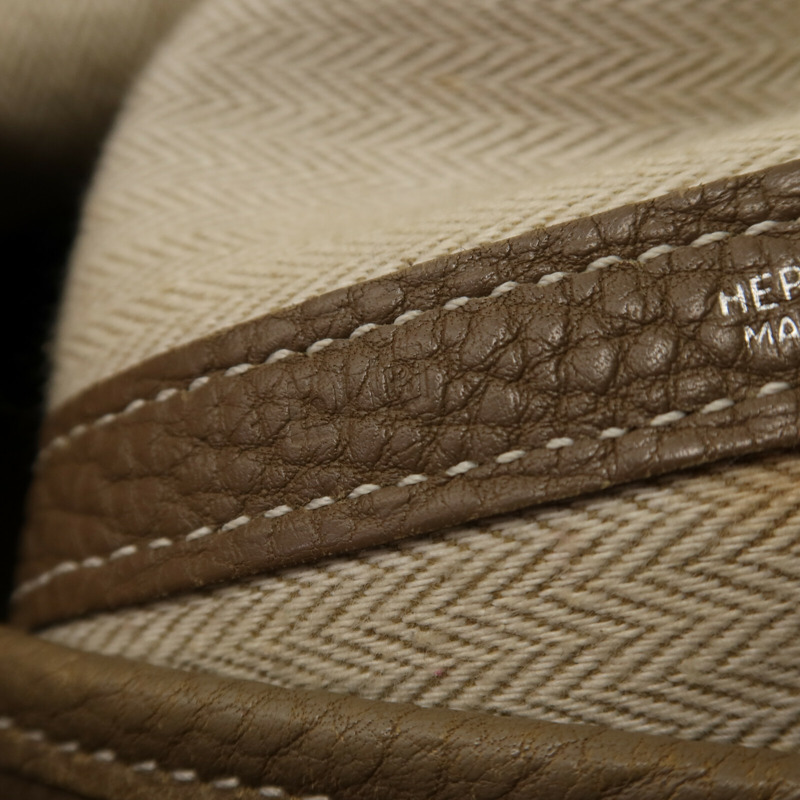 HERMES Clemence皮革Garden Party TPM銀扣手挽袋Etoupe-6