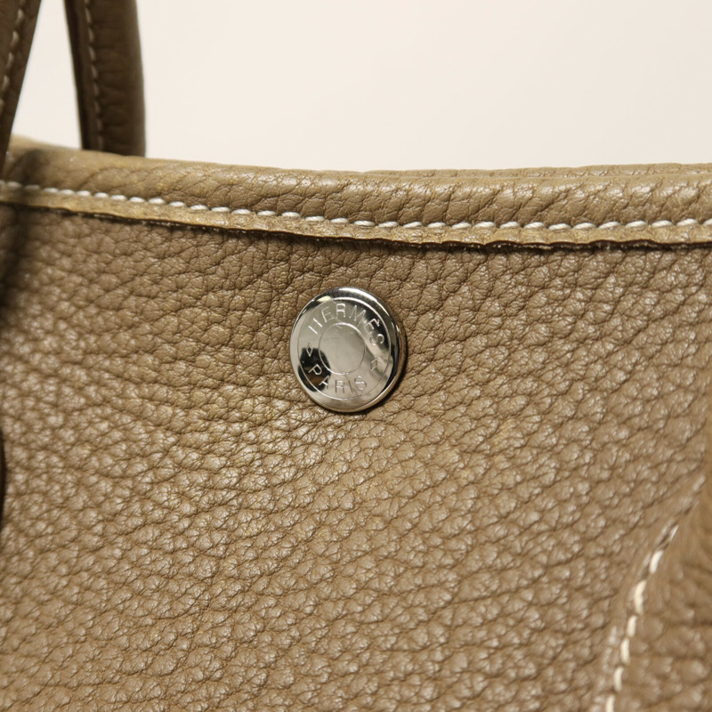 HERMES Clemence皮革Garden Party TPM銀扣手挽袋Etoupe-7