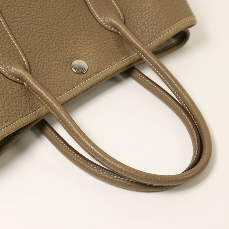 HERMES Clemence皮革Garden Party TPM銀扣手挽袋Etoupe-8