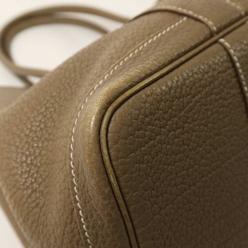 HERMES Clemence皮革Garden Party TPM銀扣手挽袋Etoupe-9