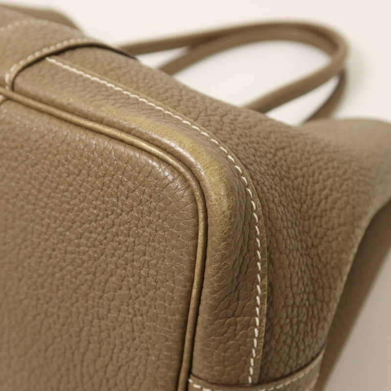 HERMES Clemence皮革Garden Party TPM銀扣手挽袋Etoupe-10