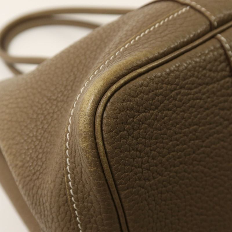 HERMES Clemence皮革Garden Party TPM銀扣手挽袋Etoupe-11