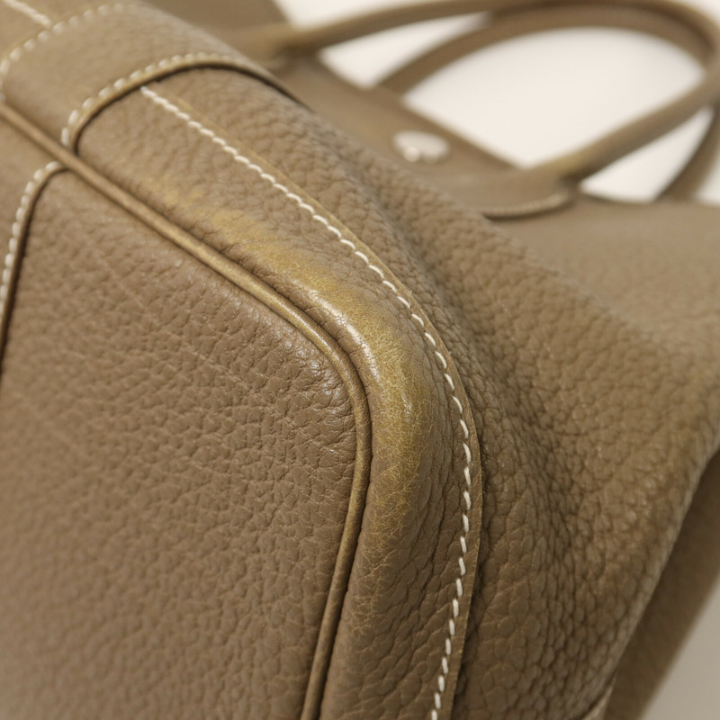 HERMES Clemence皮革Garden Party TPM銀扣手挽袋Etoupe-12