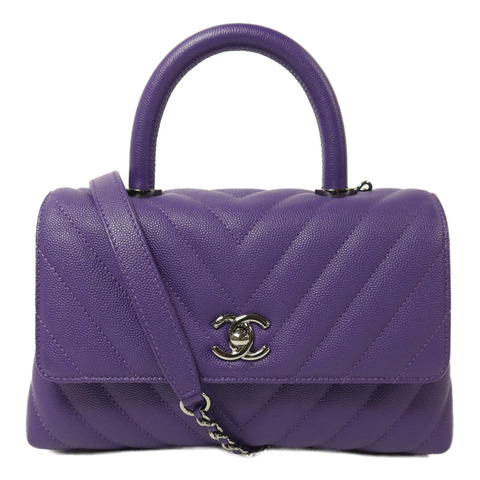 CHANEL 牛皮皮革Coco Handle銀扣鏈帶肩背袋