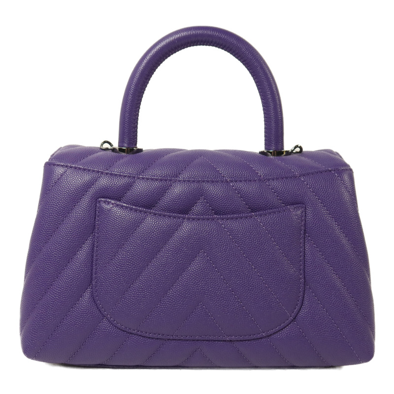 CHANEL 牛皮皮革Coco Handle銀扣鏈帶肩背袋-1