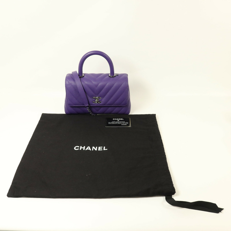 CHANEL 牛皮皮革Coco Handle銀扣鏈帶肩背袋-9