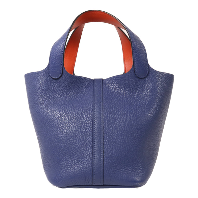 HERMES Clemence皮革Picotin PM銀扣手挽袋Bleu Brighton/Capucine-1