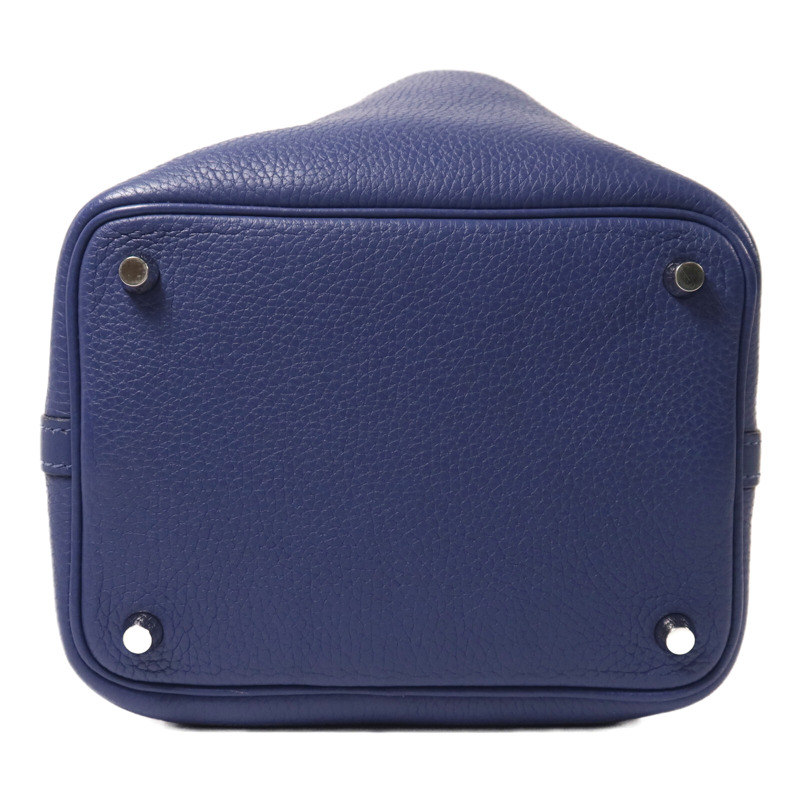 HERMES Clemence皮革Picotin PM銀扣手挽袋Bleu Brighton/Capucine-3
