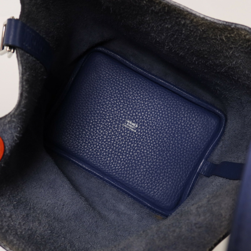HERMES Clemence皮革Picotin PM銀扣手挽袋Bleu Brighton/Capucine-4