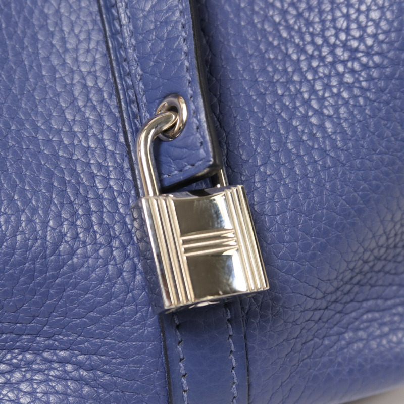 HERMES Clemence皮革Picotin PM銀扣手挽袋Bleu Brighton/Capucine-7