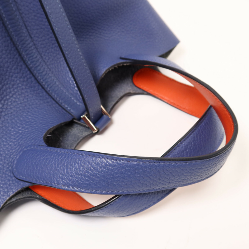 HERMES Clemence皮革Picotin PM銀扣手挽袋Bleu Brighton/Capucine-8