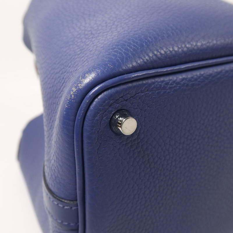 HERMES Clemence皮革Picotin PM銀扣手挽袋Bleu Brighton/Capucine-12