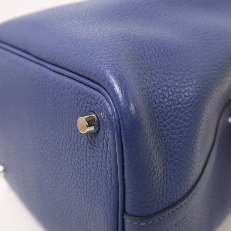 HERMES Clemence皮革Picotin PM銀扣手挽袋Bleu Brighton/Capucine-13