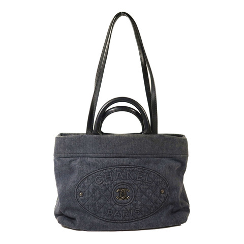 CHANEL 牛仔布2 way Shoulder銀扣手挽肩背兩用袋