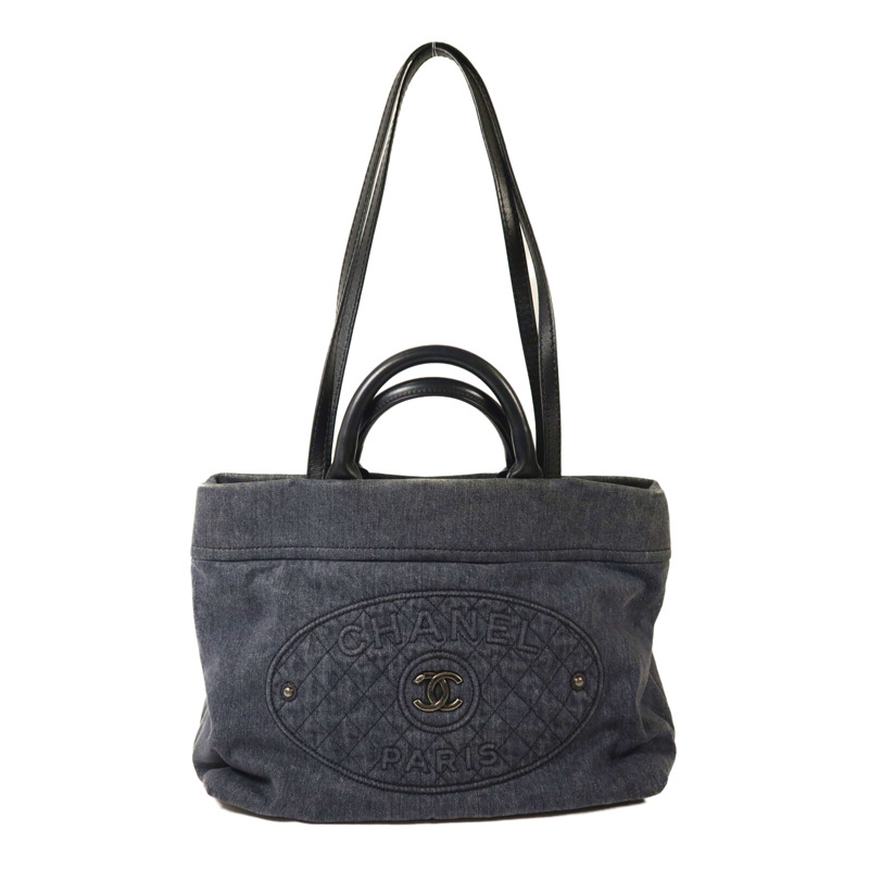CHANEL 牛仔布2 way Shoulder銀扣手挽肩背兩用袋-0