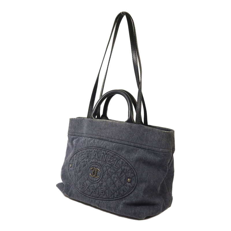 CHANEL 牛仔布2 way Shoulder銀扣手挽肩背兩用袋-2