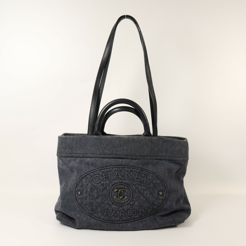 CHANEL 牛仔布2 way Shoulder銀扣手挽肩背兩用袋-8