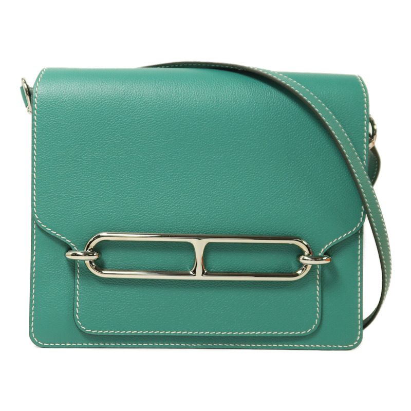 HERMES Evercolor皮革Roulis 23銀扣肩背袋Vert Verone-0