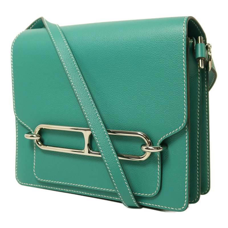 HERMES Evercolor皮革Roulis 23銀扣肩背袋Vert Verone-2