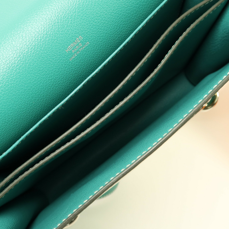HERMES Evercolor皮革Roulis 23銀扣肩背袋Vert Verone-4