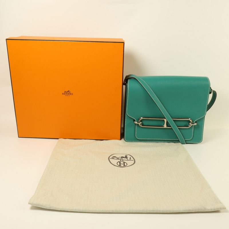 HERMES Evercolor皮革Roulis 23銀扣肩背袋Vert Verone-10