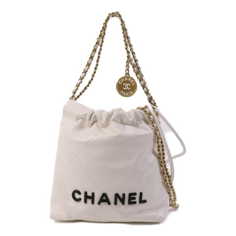 CHANEL 牛皮皮革Mini 22金扣鏈帶手挽肩背兩用袋