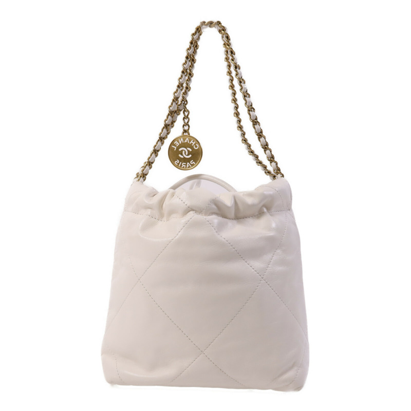 CHANEL 牛皮皮革Mini 22金扣鏈帶手挽肩背兩用袋-2