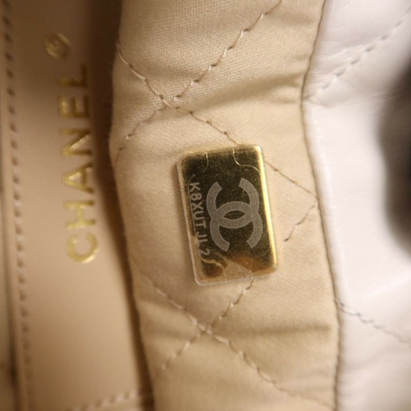 CHANEL 牛皮皮革Mini 22金扣鏈帶手挽肩背兩用袋-7