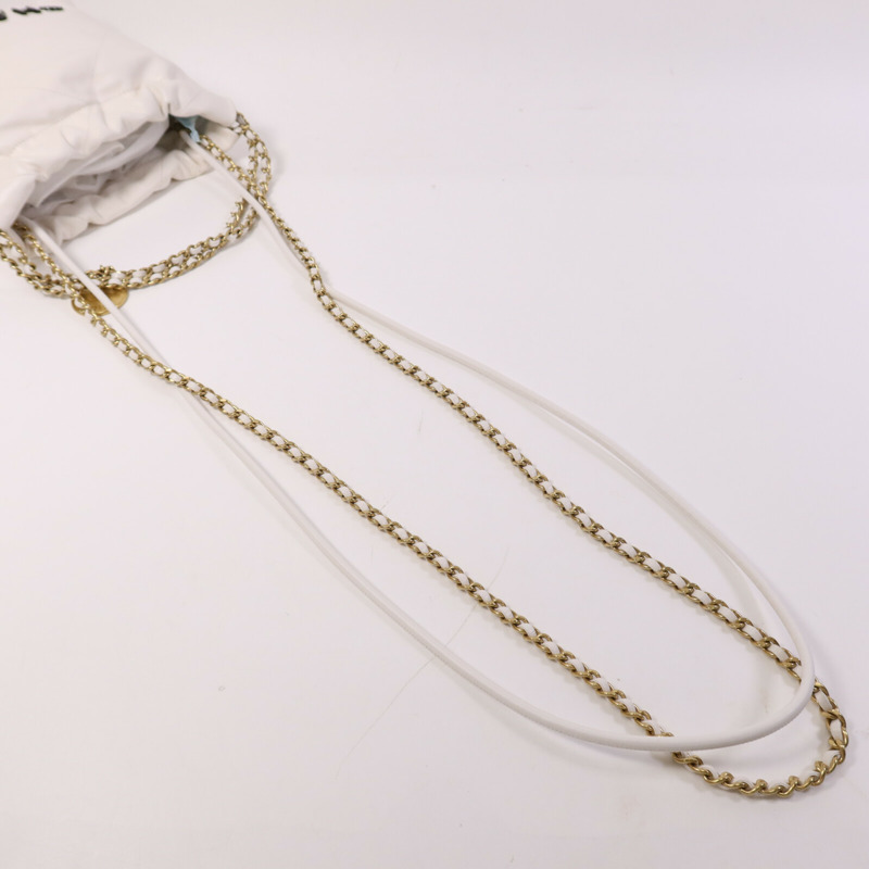 CHANEL 牛皮皮革Mini 22金扣鏈帶手挽肩背兩用袋-8