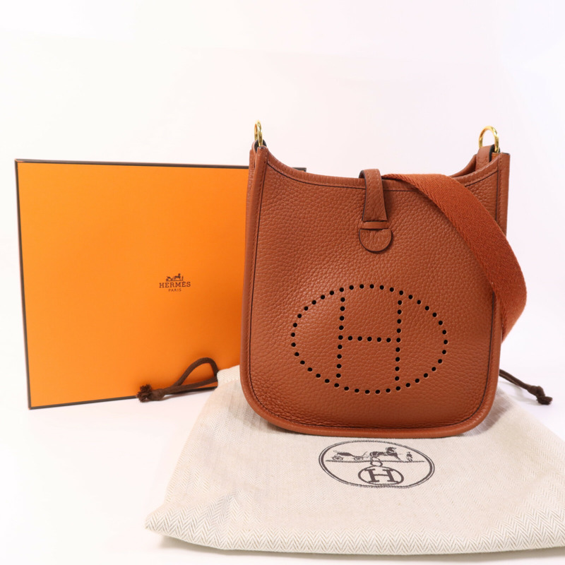 HERMES Clemence皮革Evelyne TPM金扣肩背袋Cuivre-9