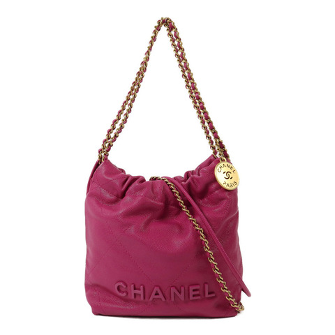 CHANEL 牛皮皮革Mini 22金扣鏈帶手挽肩背兩用袋