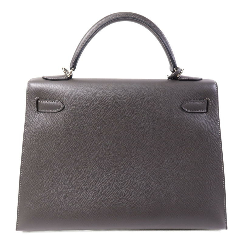 HERMES Epsom皮革Kelly 32銀扣手挽肩背兩用袋Grey-1