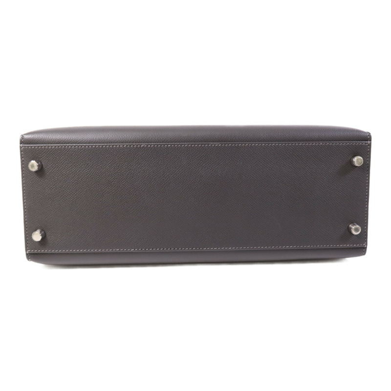 HERMES Epsom皮革Kelly 32銀扣手挽肩背兩用袋Grey-3