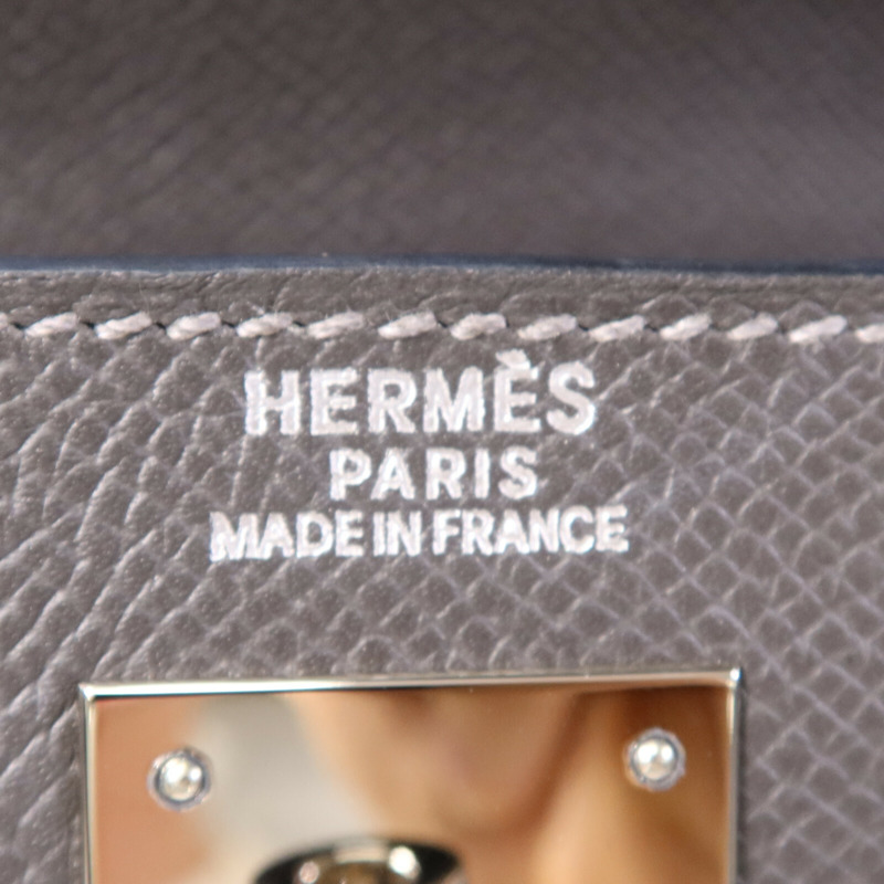 HERMES Epsom皮革Kelly 32銀扣手挽肩背兩用袋Grey-5