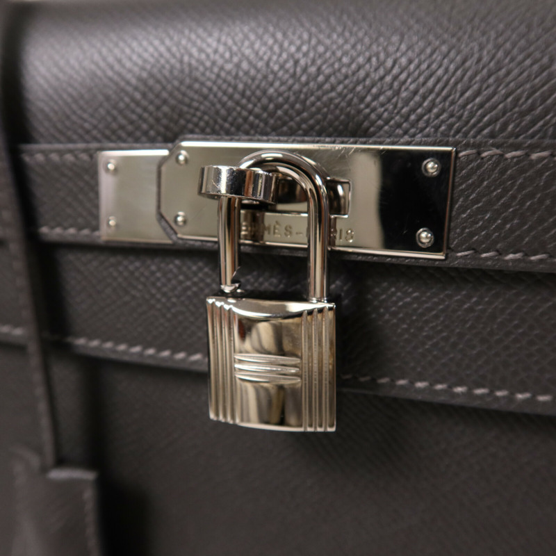 HERMES Epsom皮革Kelly 32銀扣手挽肩背兩用袋Grey-6