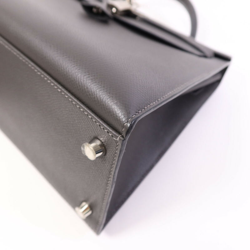 HERMES Epsom皮革Kelly 32銀扣手挽肩背兩用袋Grey-10