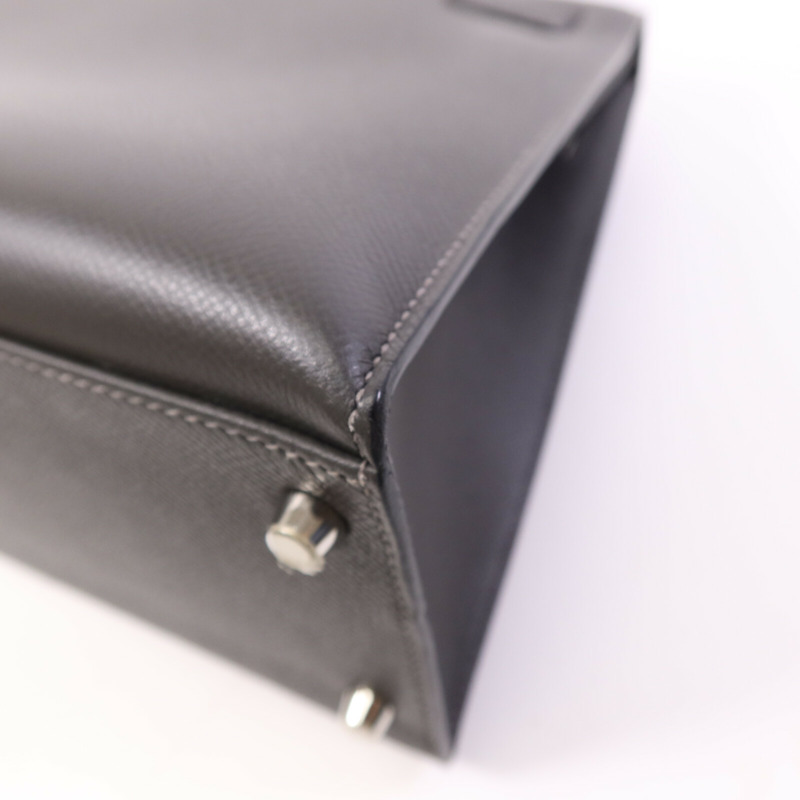 HERMES Epsom皮革Kelly 32銀扣手挽肩背兩用袋Grey-12