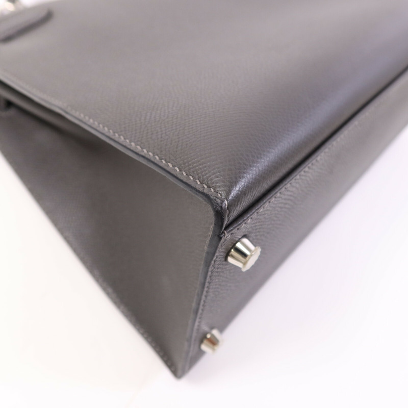 HERMES Epsom皮革Kelly 32銀扣手挽肩背兩用袋Grey-13