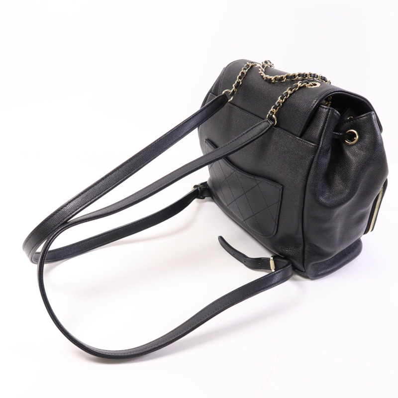CHANEL 牛皮皮革Affinity Backpack金扣鏈帶背包-9