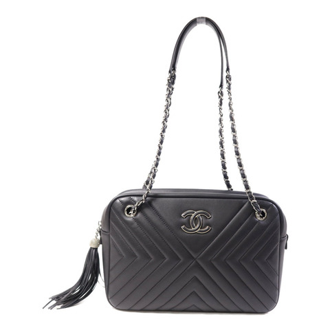 CHANEL 牛皮皮革Shoulder Bag銀扣鏈帶肩背袋