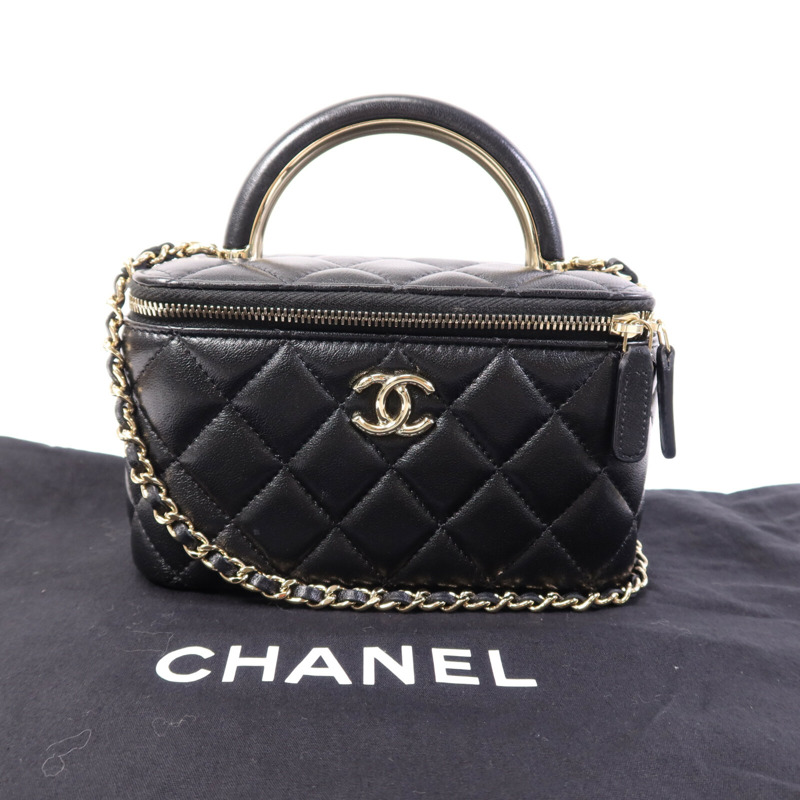 CHANEL 羊皮皮革Top Handle Vanity Case金扣手挽肩背兩用袋-9