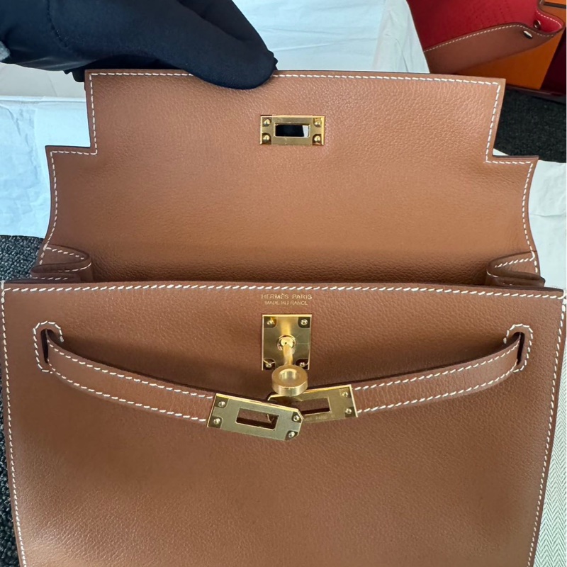 Hermes kelly danse金棕金扣ev皮全新閒置配件塵袋盒子購證-2