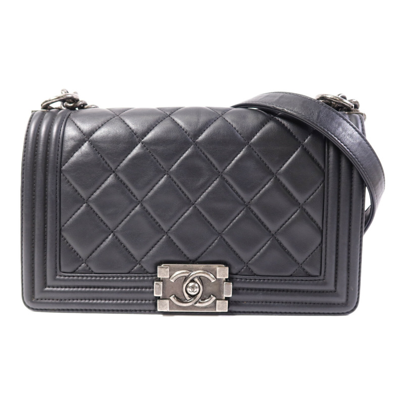 CHANEL 牛皮皮革Boy 25銀扣鏈帶肩背包-0