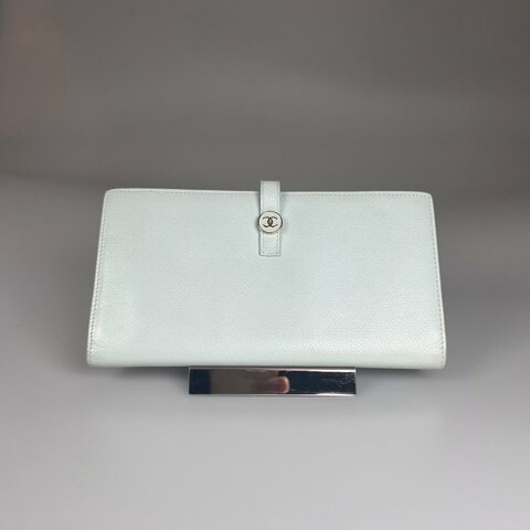 CHANEL VINTAGE釦式長夾 綠 9開