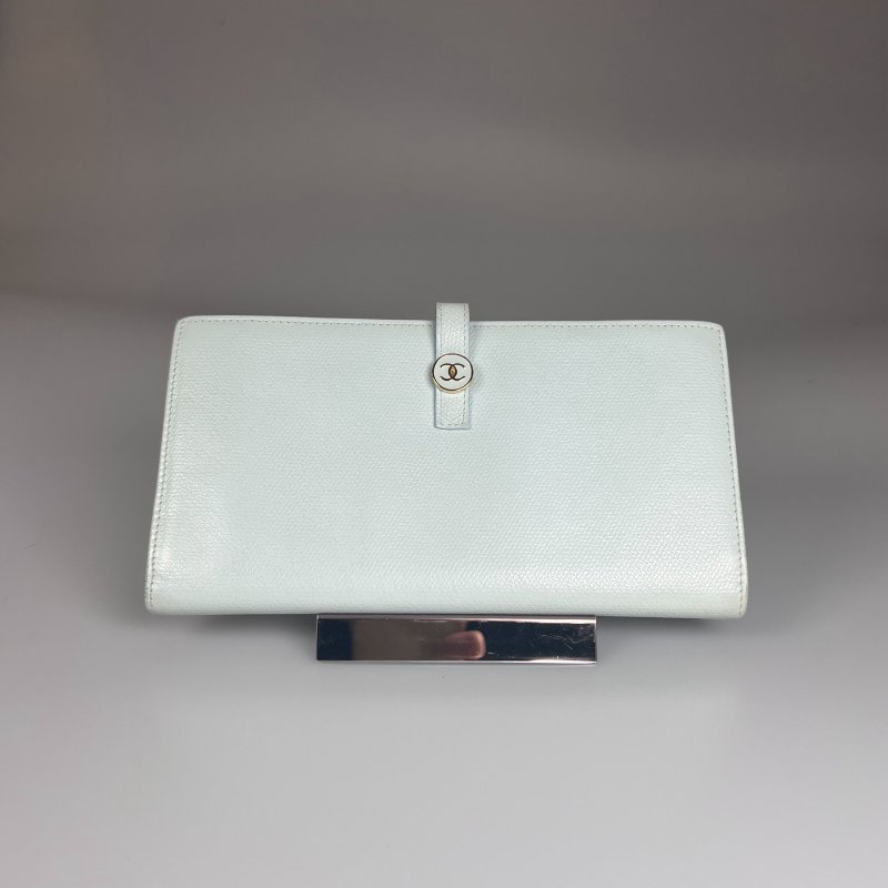 CHANEL VINTAGE釦式長夾 綠 9開-1