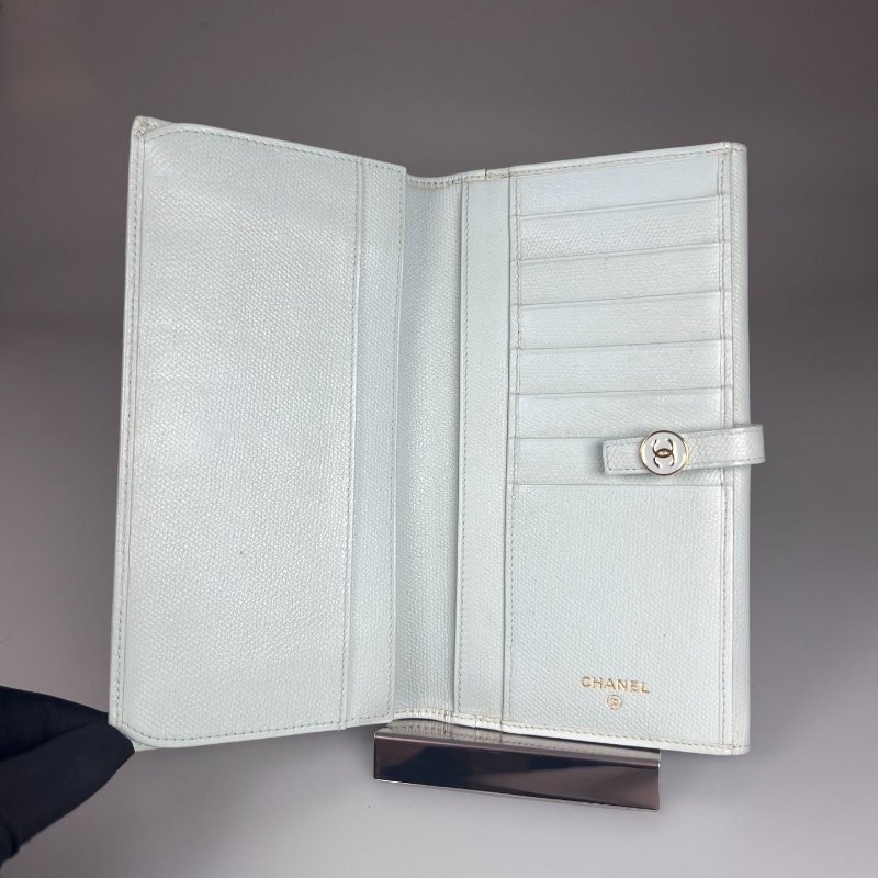 CHANEL VINTAGE釦式長夾 綠 9開-7