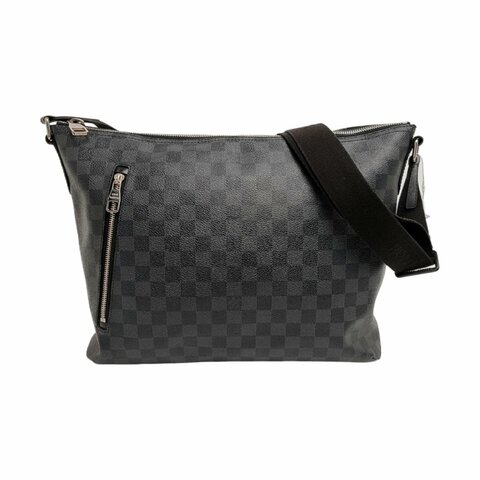 LOUIS VUITTON MICK中號灰色塗層帆布棋盤格單肩包斜挎包銀色五金